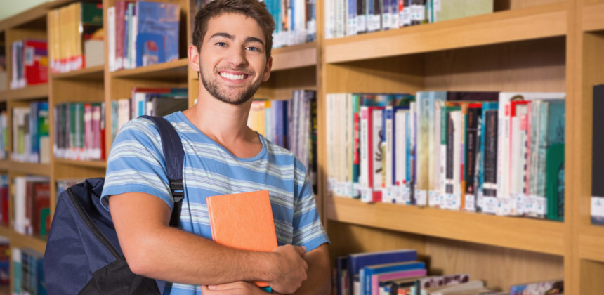 First year university student in the libary