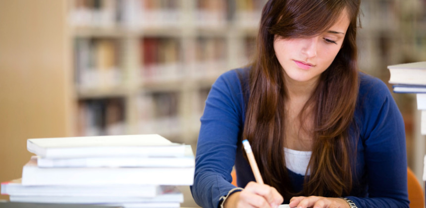 Student studying her notes