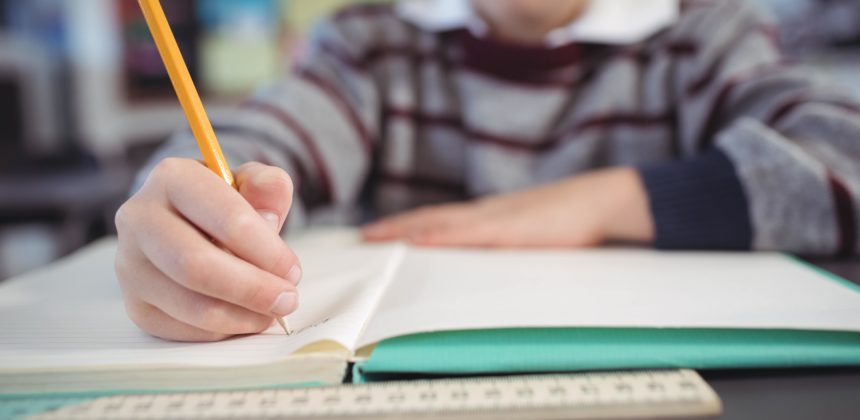 Student concentrating on homework