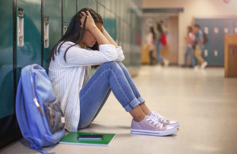 Frustrated student feeling stress from school