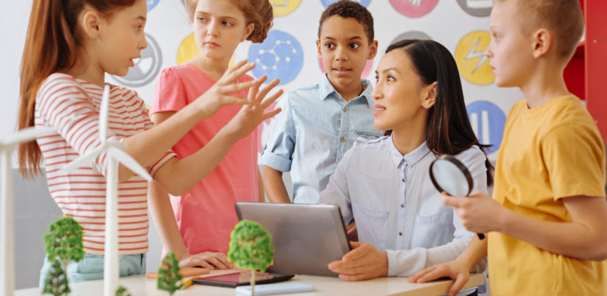 A group of children actively learning.